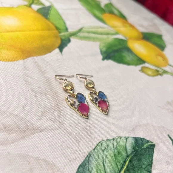 Floral Flower Petals Colorful Summer Abstract Resin Heart Earrings - Picture 7 of 9